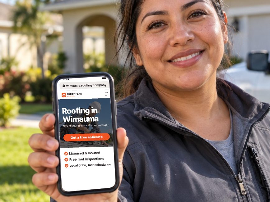 wimauma.roofing.company open in a phone browser